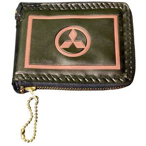 Mitsubishi Vintage 70s Bifold Wallet Men Rare Black Red Vinyl Coin Bag